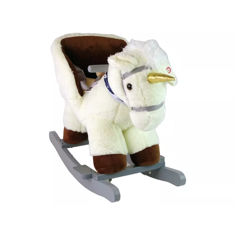 LEAN TOYS Caballo balancín unicornio para niños pequeños blanco beige