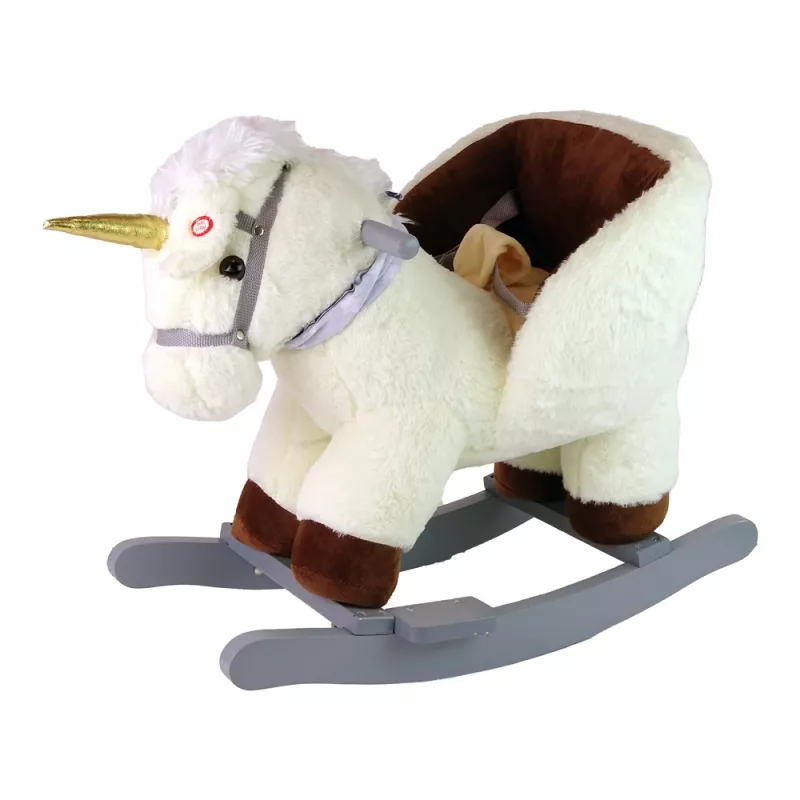 LEAN TOYS Caballo balancín unicornio para niños pequeños blanco beige