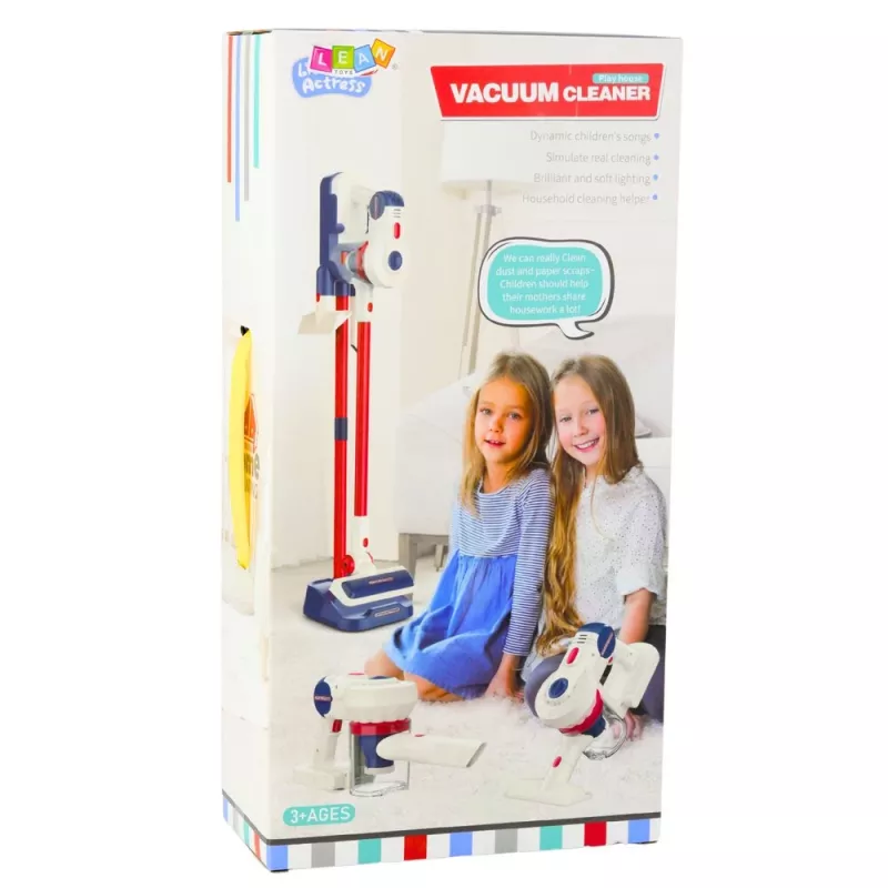 LEAN TOYS Aspirador vertical Set de limpieza para niños con luz y sonido, base blanca