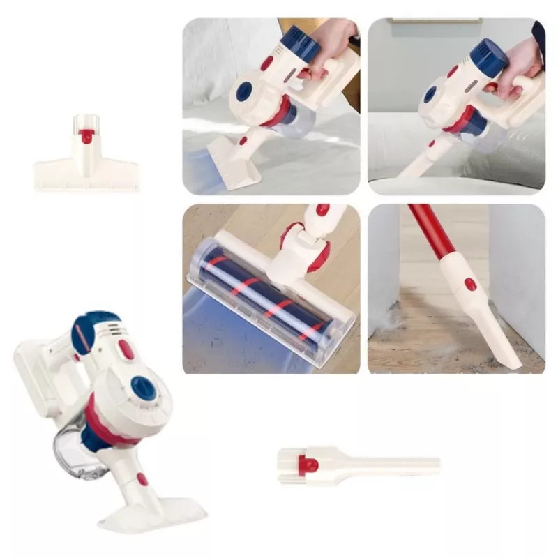 LEAN TOYS Aspirador vertical Set de limpieza para niños con luz y sonido, base blanca