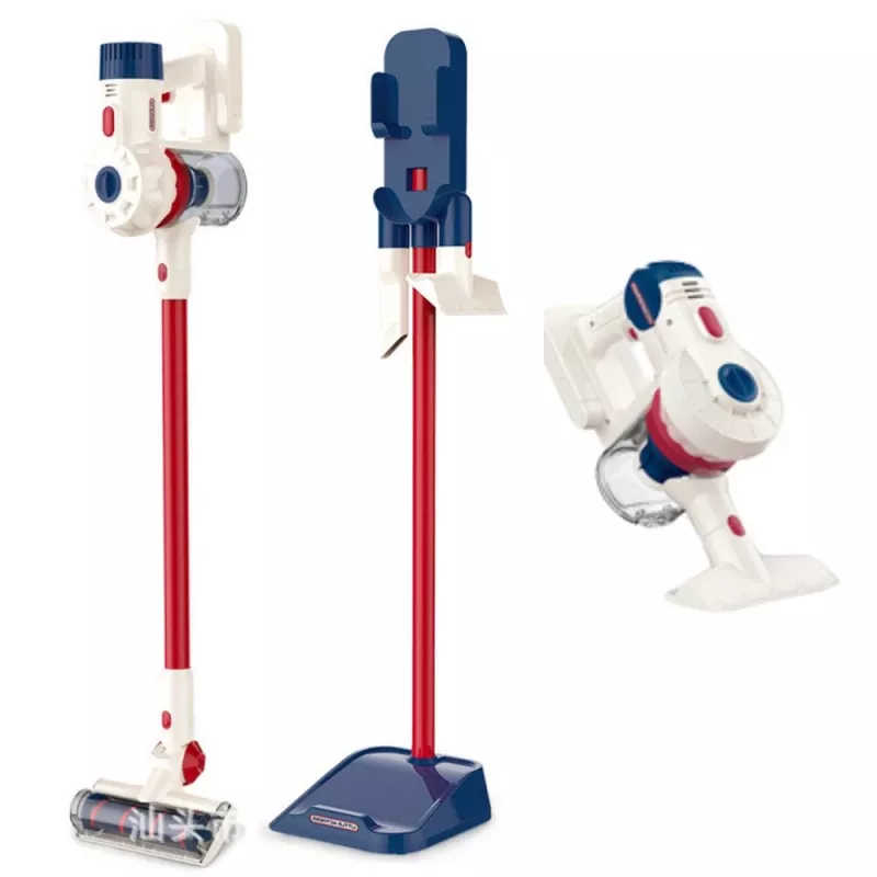 LEAN TOYS Aspirador vertical Set de limpieza para niños con luz y sonido, base blanca