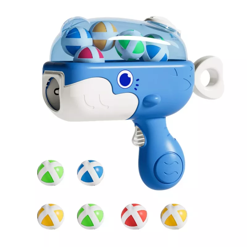 LEAN TOYS Pistola de bolas con velcro con diana de tela ballena azul