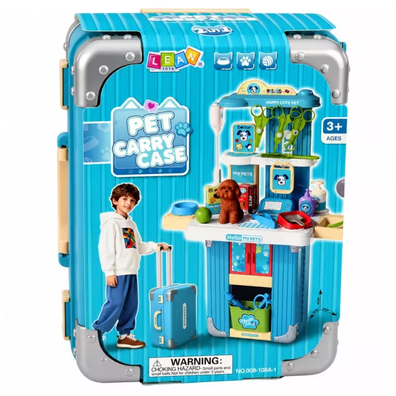 LEAN TOYS Maletín de veterinario set de cuidado canino marrón set de juego de rol con 12 accesorios