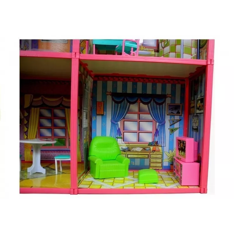 LEAN TOYS Villa casa de muñecas grande 6 habitaciones muebles accesorios 128 piezas