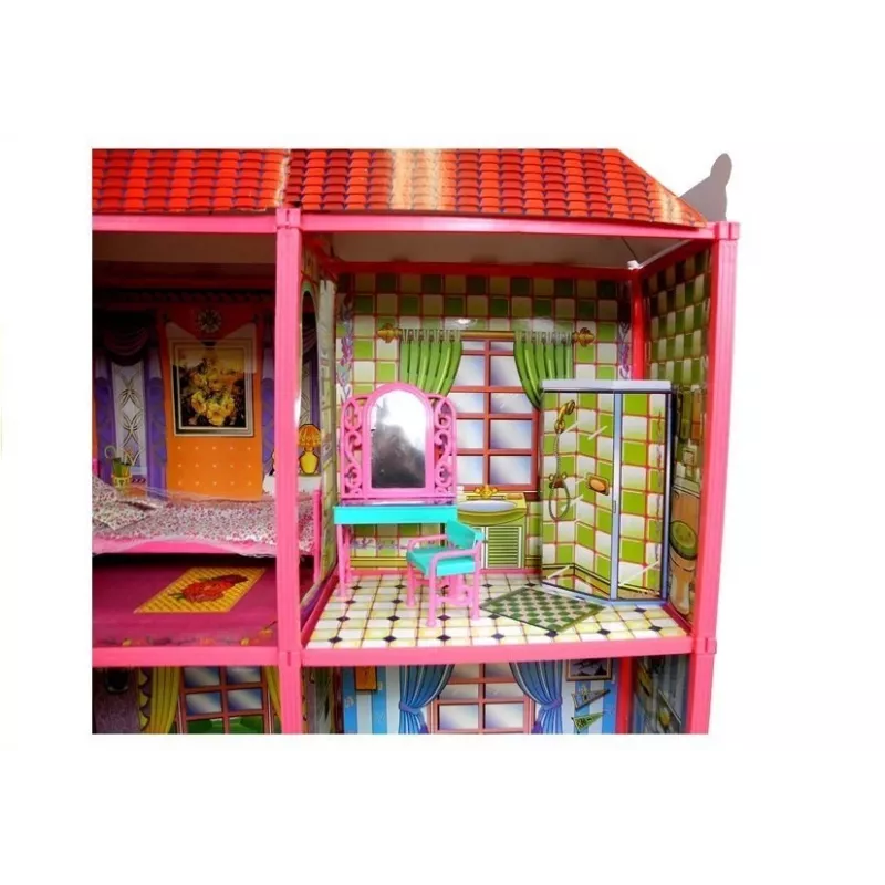 LEAN TOYS Villa casa de muñecas grande 6 habitaciones muebles accesorios 128 piezas