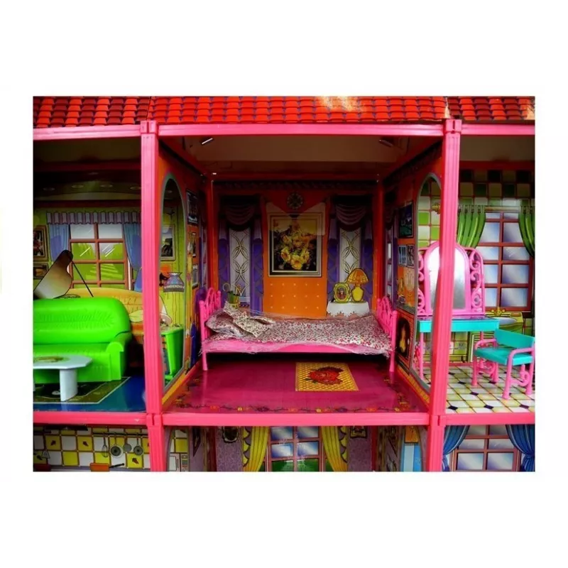 LEAN TOYS Villa casa de muñecas grande 6 habitaciones muebles accesorios 128 piezas