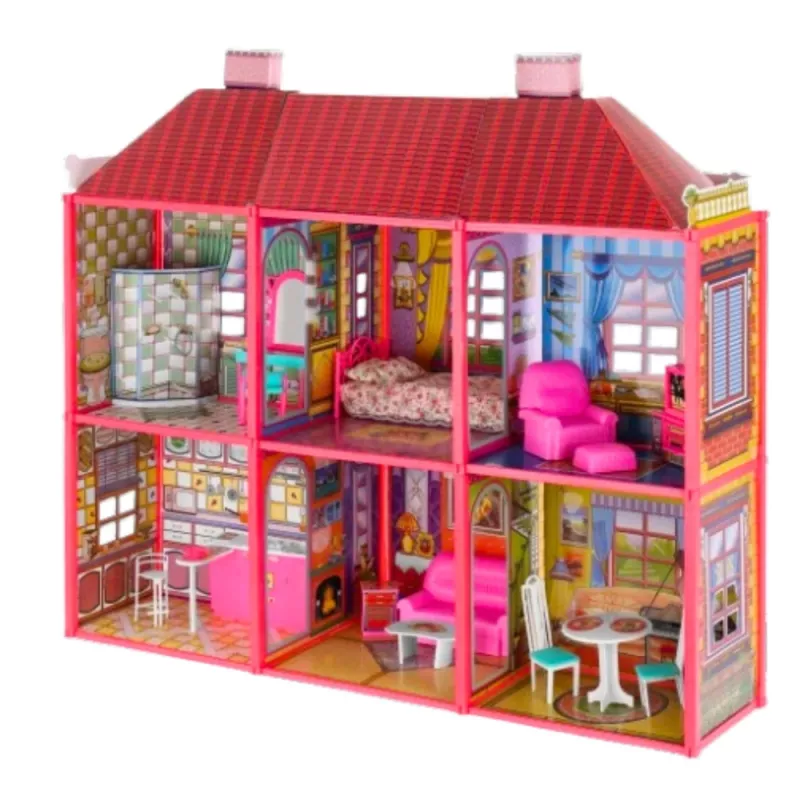 LEAN TOYS Villa casa de muñecas grande 6 habitaciones muebles accesorios 128 piezas