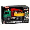 LEAN TOYS Camión de recogida de basura con grúa, contenedores, fricción, luz y sonido