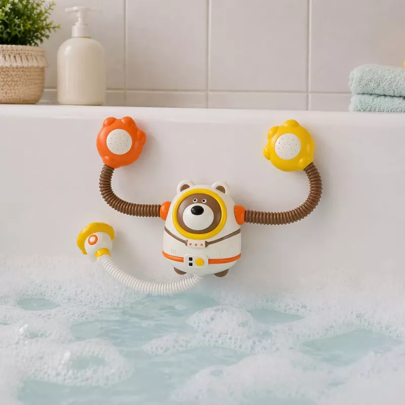 LEAN TOYS Juguete de baño oso astronauta ducha con circulación de agua y ventosas