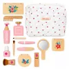 LEAN TOYS Set de belleza de madera para niñas con bolsa de cosmética blanca, 17 piezas