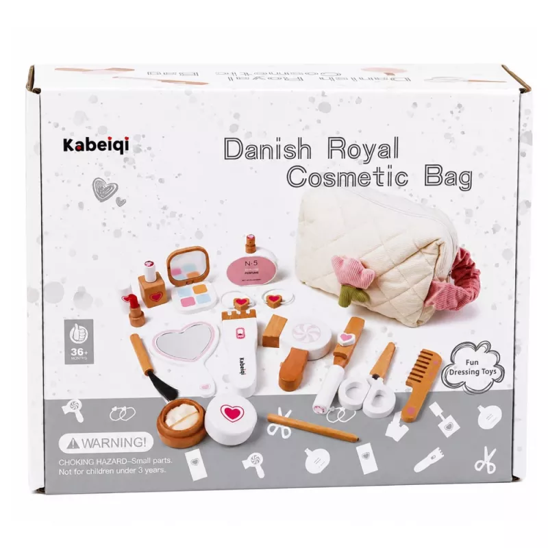LEAN TOYS Set de belleza de madera maquillaje bolsa de cosmética accesorios 16 uds.