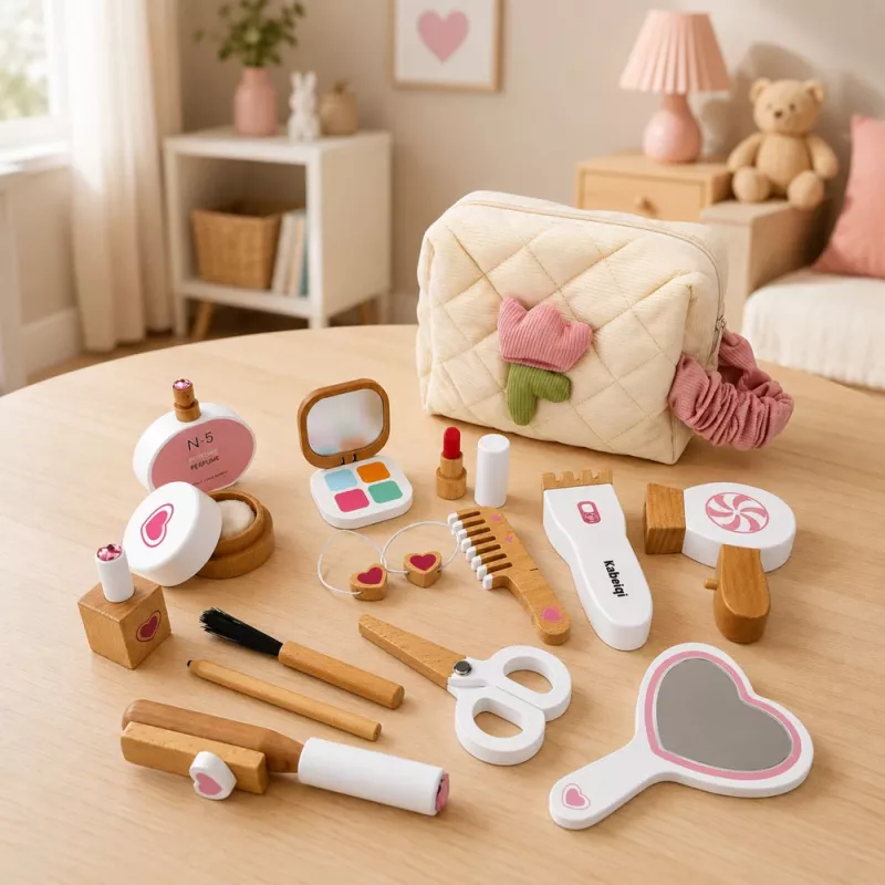 LEAN TOYS Set de belleza de madera maquillaje bolsa de cosmética accesorios 16 uds.