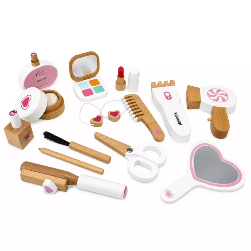 LEAN TOYS Set de belleza de madera maquillaje bolsa de cosmética accesorios 16 uds.