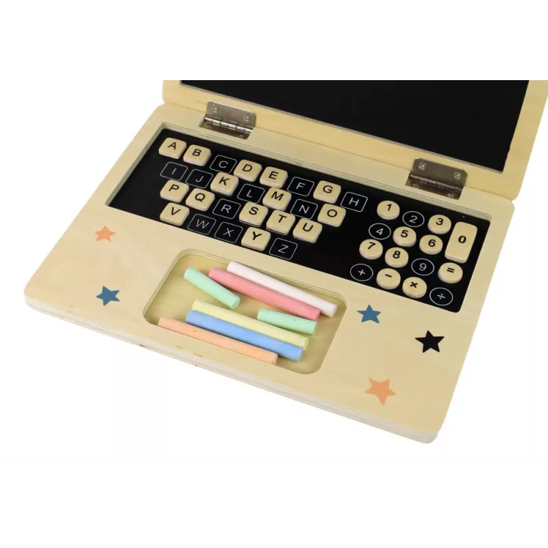 LEAN TOYS Laptop de madera con pizarra y tiza