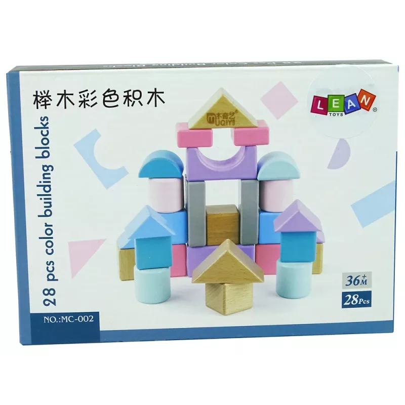 LEAN TOYS Bloques de construcción de madera colores pastel 28 piezas castillo