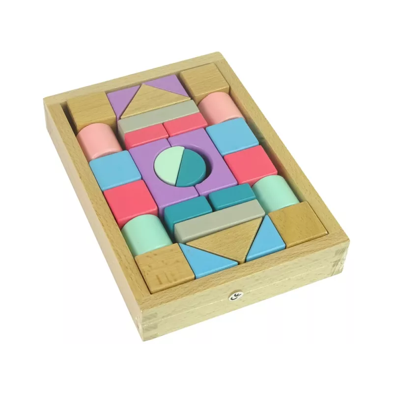 LEAN TOYS Bloques de construcción de madera colores pastel 28 piezas castillo