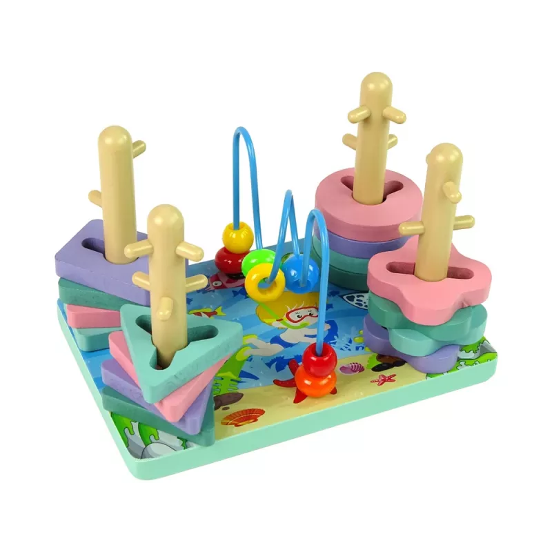 LEAN TOYS Clasificador de bloques de madera Sea World cuentas educativas