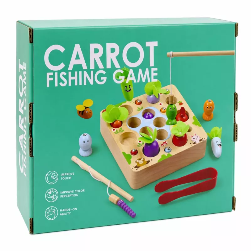 LEAN TOYS Juego magnético de zanahoria y lombriz de madera con palo