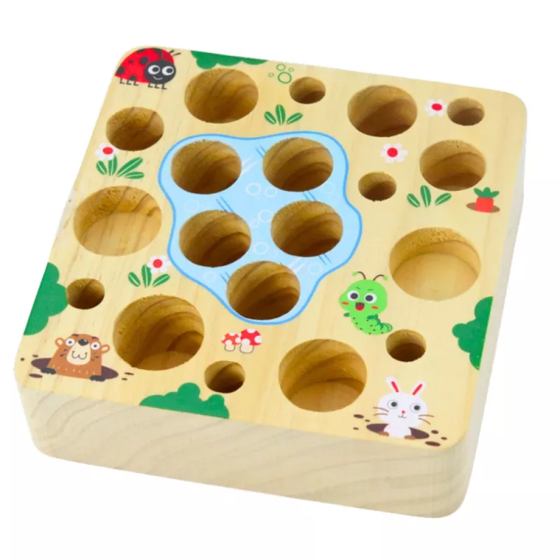 LEAN TOYS Juego magnético de zanahoria y lombriz de madera con palo
