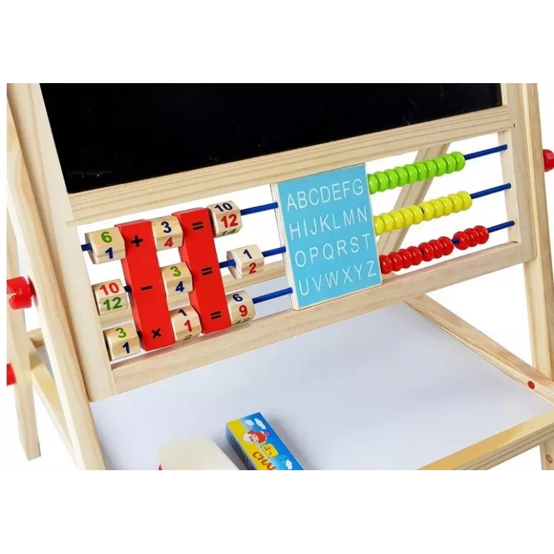 LEAN TOYS Pizarra de madera con ábaco, reloj, números e imán