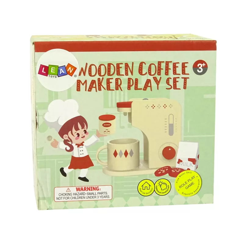 LEAN TOYS Accesorio de cafetera de madera cocina niños