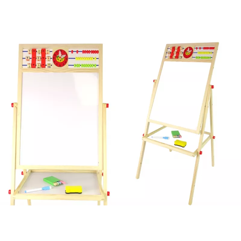 LEAN TOYS Pizarra didáctica de madera 2en1 magnética y de tiza con accesorios mesa de contar multiplicación alfabeto