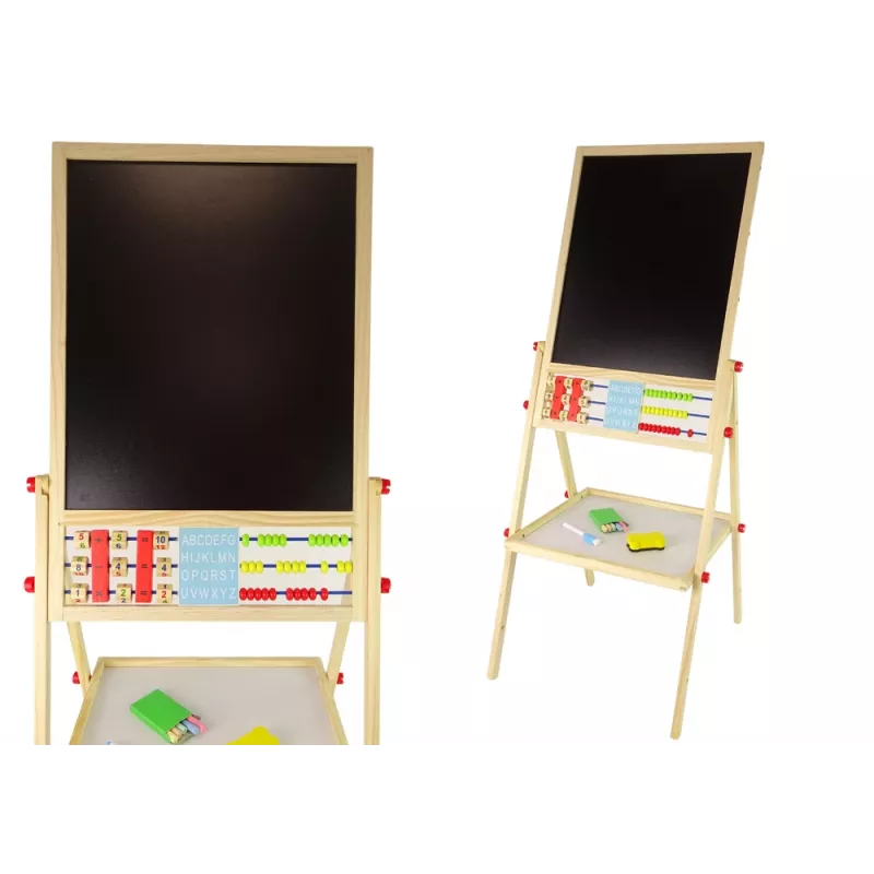 LEAN TOYS Pizarra didáctica de madera 2en1 magnética y de tiza con accesorios mesa de contar multiplicación alfabeto