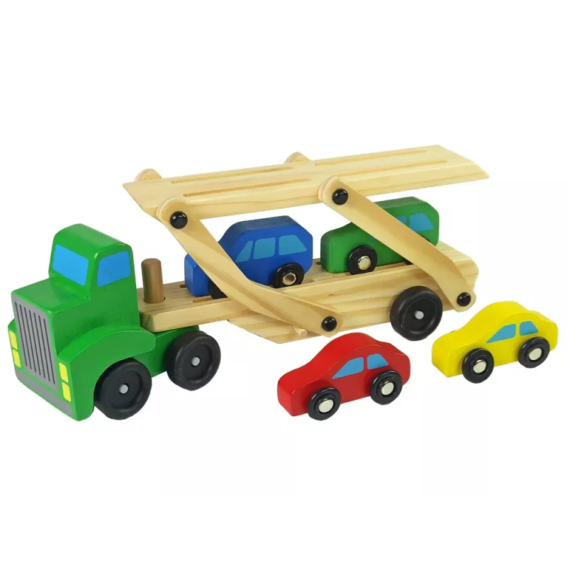 LEAN TOYS Camión de madera verde con bloques de construcción