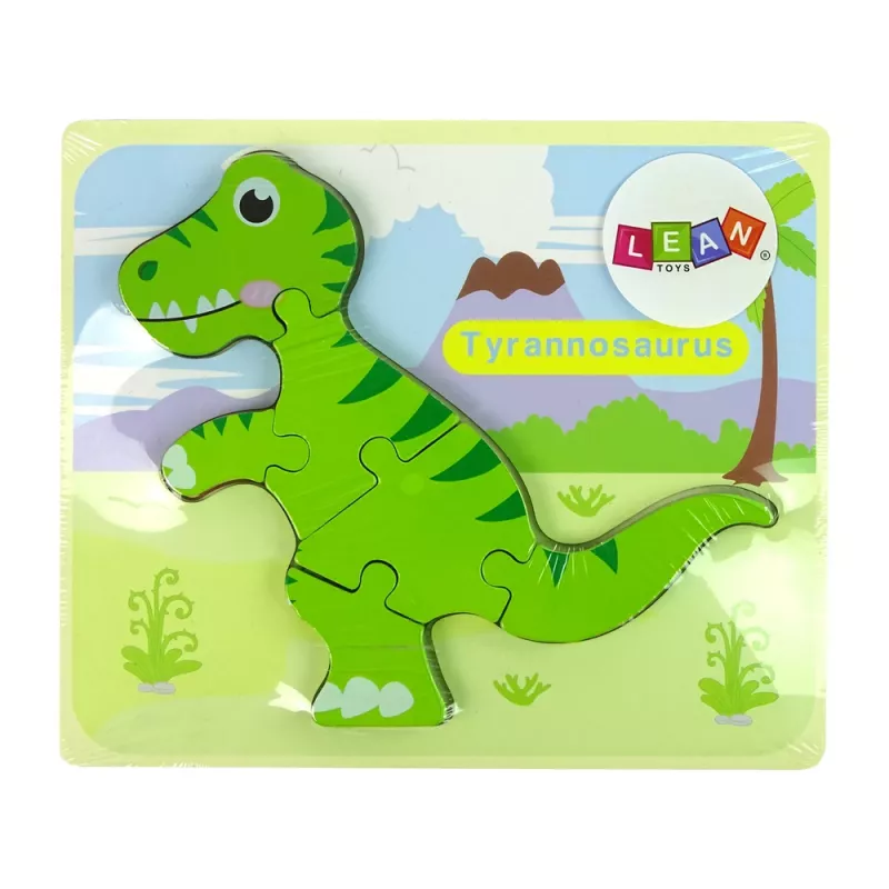 LEAN TOYS Puzzle de madera dinosaurio isanosaurio verde