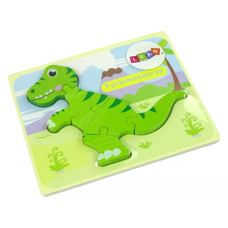 LEAN TOYS Puzzle de madera dinosaurio isanosaurio verde