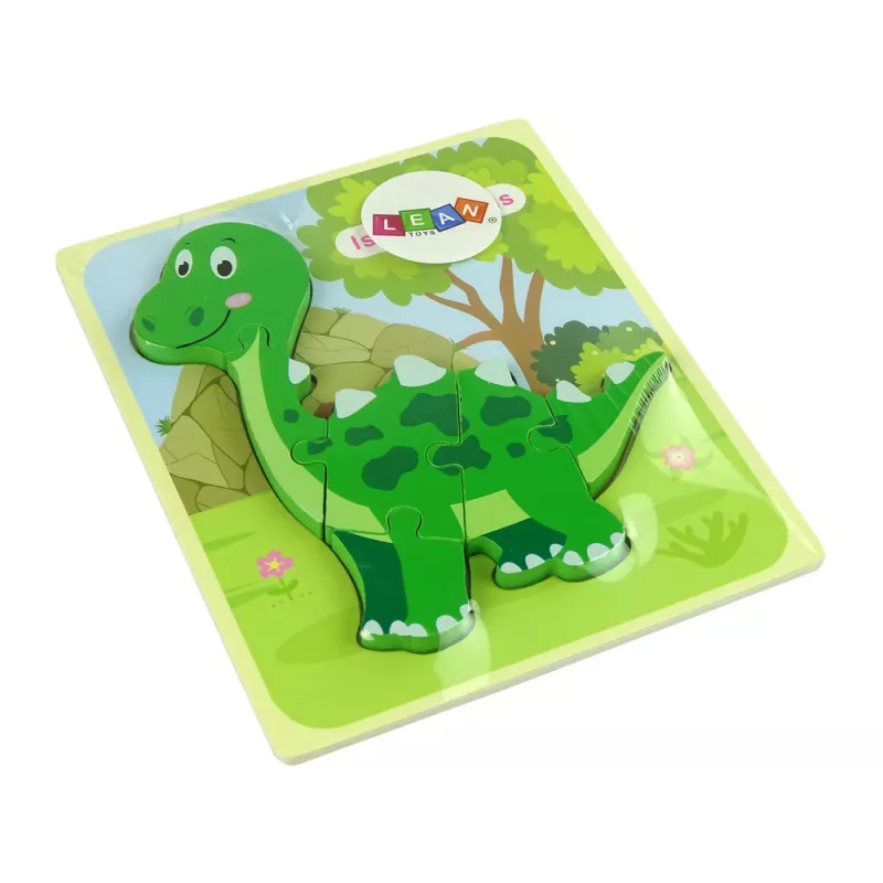 LEAN TOYS Puzzle de madera dinosaurio isanosaurio verde