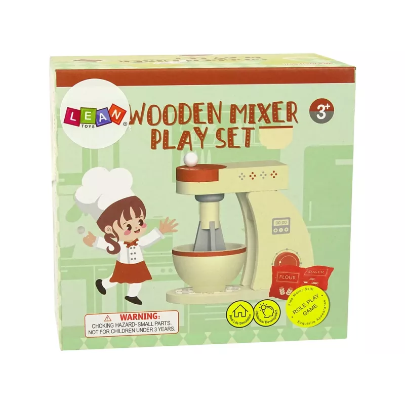 LEAN TOYS Accesorio de robot batidora de cocina de madera para niños