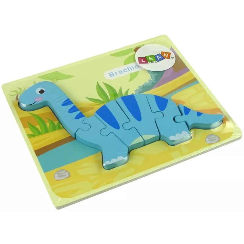 LEAN TOYS Puzzle de madera dinosaurio braquiosaurio azul