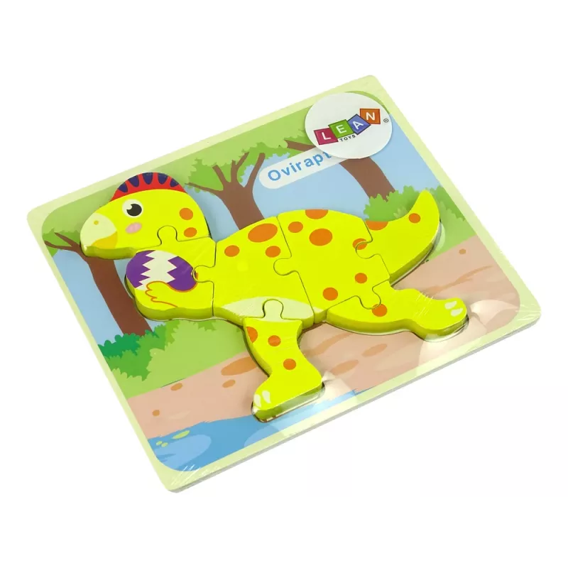 LEAN TOYS Puzzle de madera dinosaurio estegosaurio amarillo