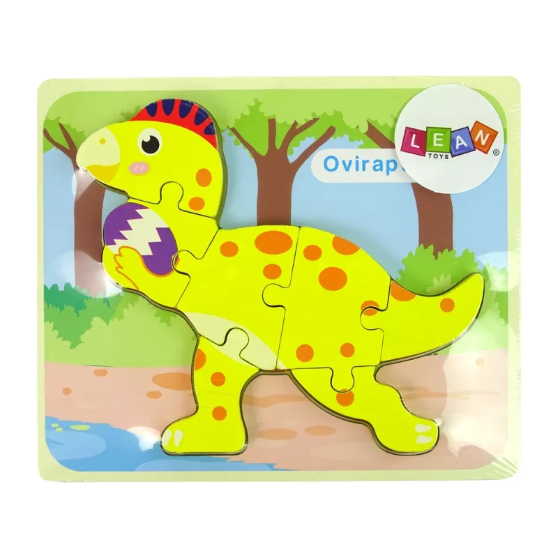 LEAN TOYS Puzzle de madera dinosaurio estegosaurio amarillo