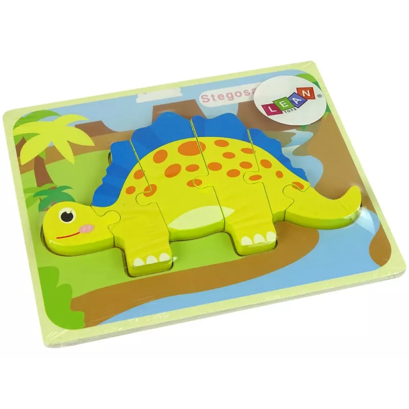 LEAN TOYS Puzzle de madera dinosaurio estegosaurio amarillo