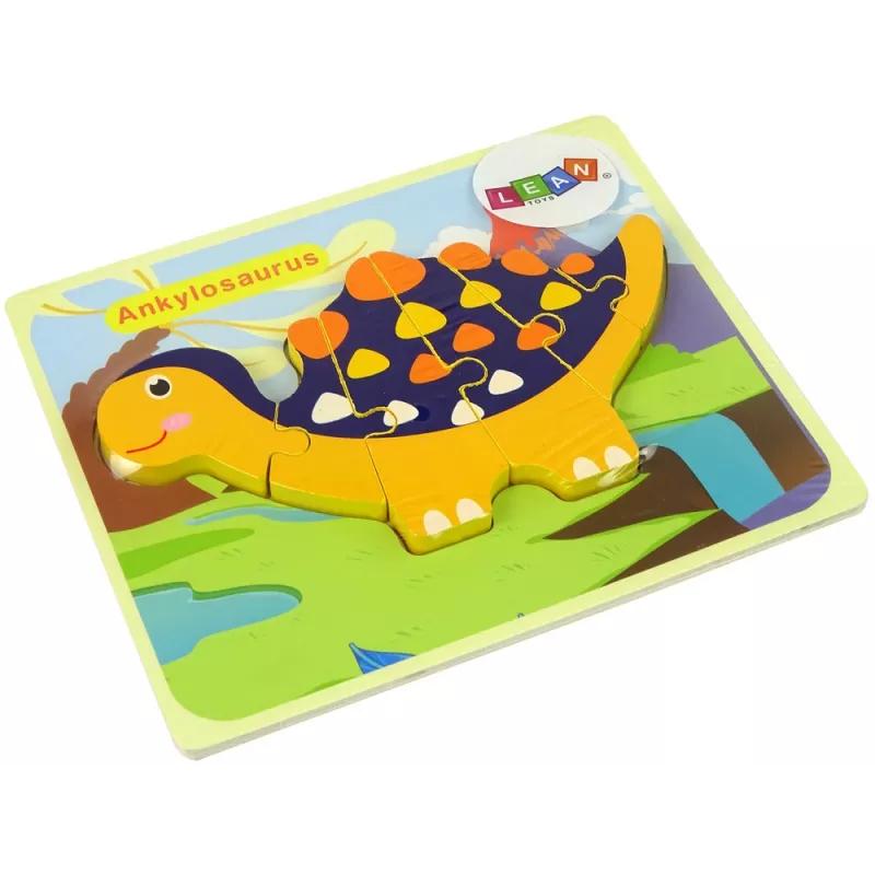 LEAN TOYS Puzzle de madera dinosaurio triceratops anquilosaurio naranja