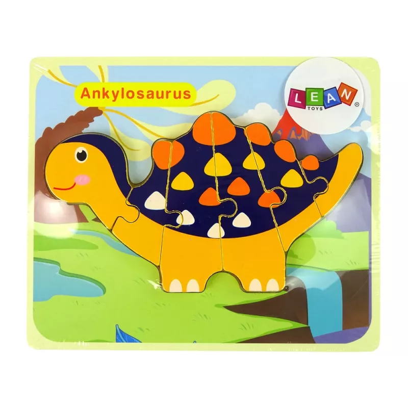 LEAN TOYS Puzzle de madera dinosaurio triceratops anquilosaurio naranja
