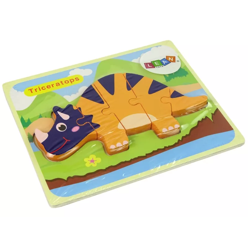 LEAN TOYS Puzzle de madera dinosaurio triceratops anquilosaurio naranja
