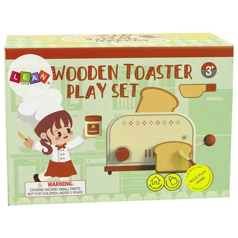 LEAN TOYS Accesorio de tostadora de madera cocina de desayuno niños