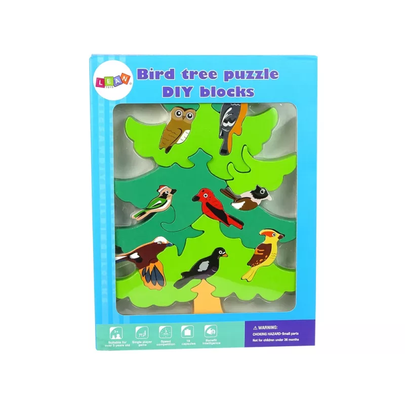 LEAN TOYS Puzzle de bloques de madera DIY árbol con pájaros
