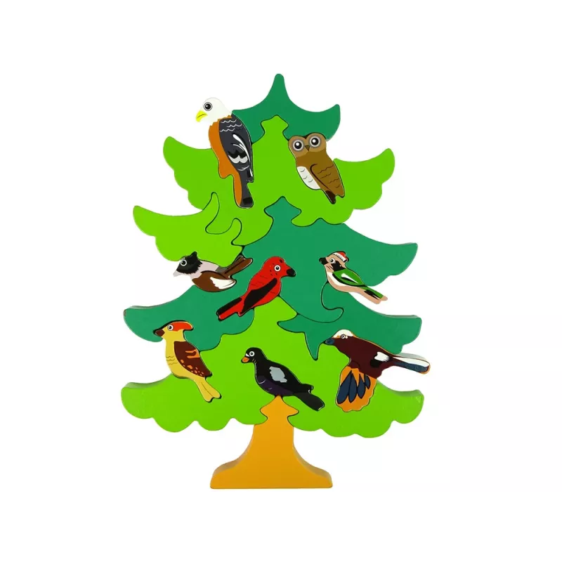 LEAN TOYS Puzzle de bloques de madera DIY árbol con pájaros
