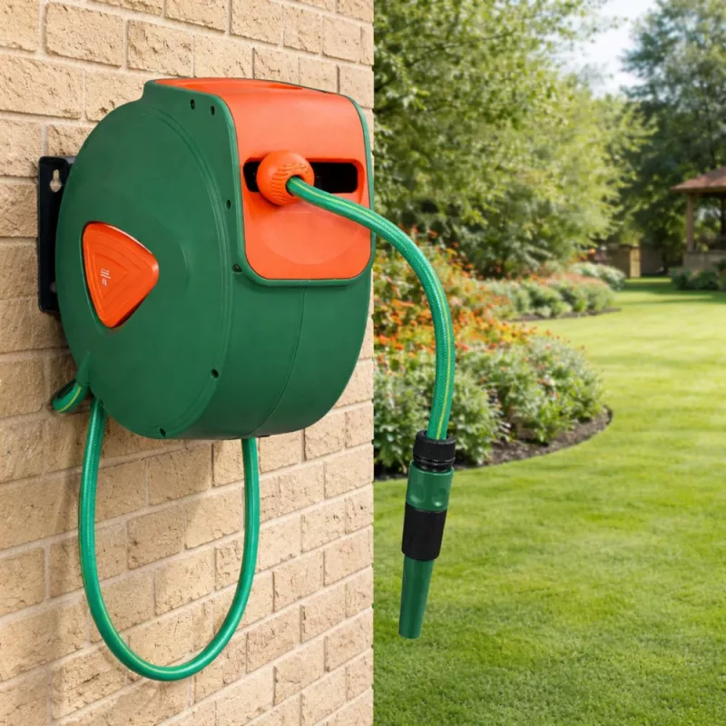 LEAN Enrollador automático de pared con manguera de jardín 30m + 2m