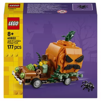 LEGO 40822 Jack-O'-Lantern Pickup Truck set de construcción – 200 piezas, minifigura de espantapájaros, modelo decorativo de Halloween