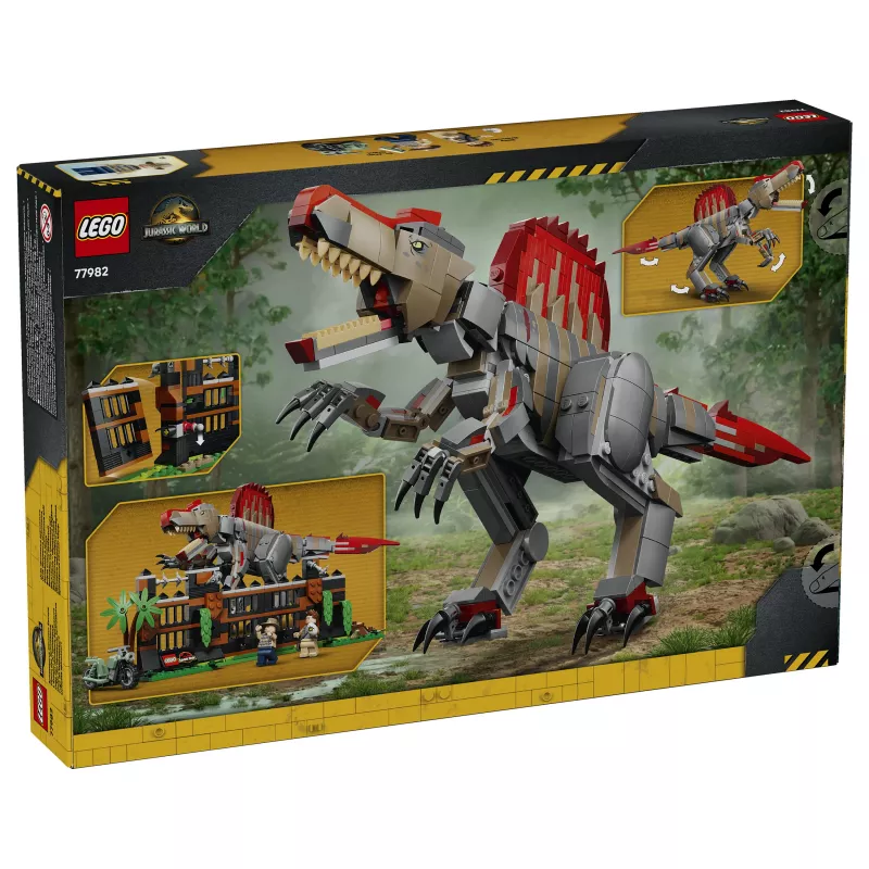 LEGO Jurassic World 77982 Huida del Spinosaurus, set de construcción de dinosaurio con moto y 2 minifiguras (820 piezas, 9+ años)