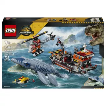LEGO Jurassic World 77983 Mosasaurus Dinosaur Boat Attack (280 piezas, 3 minifiguras, a partir de 7 años)