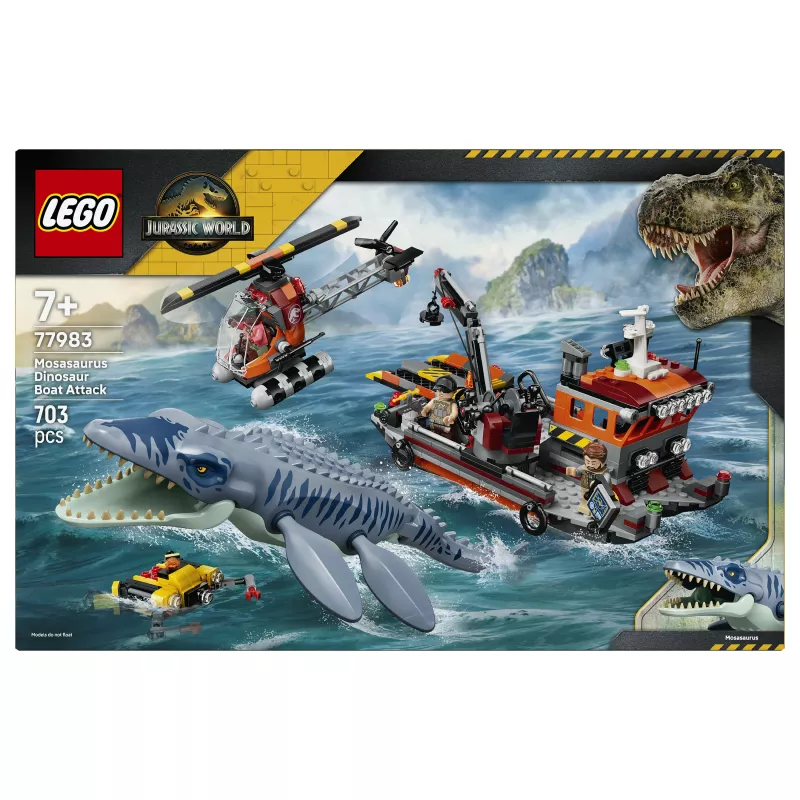 LEGO Jurassic World 77983 Mosasaurus Dinosaur Boat Attack (280 piezas, 3 minifiguras, a partir de 7 años)