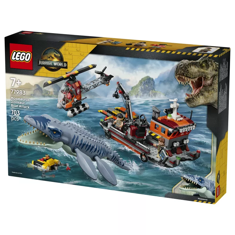 LEGO Jurassic World 77983 Mosasaurus Dinosaur Boat Attack (280 piezas, 3 minifiguras, a partir de 7 años)