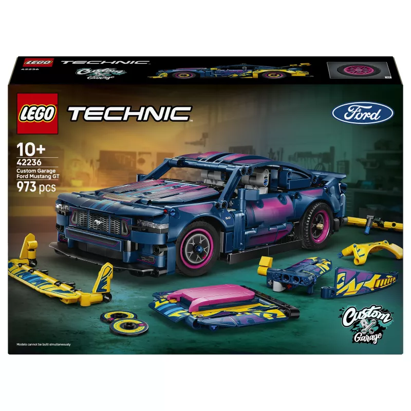 LEGO Technic 42236 Ford Mustang GT taller de tuning, set de construcción de coche, 973 piezas, motor de pistones V8, 10+ años