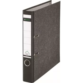 Archivador Leitz 1050 Standard A4 52 mm negro cartón reciclado con ranuras, agujero para el dedo, esquinas metálicas 1050-50-95